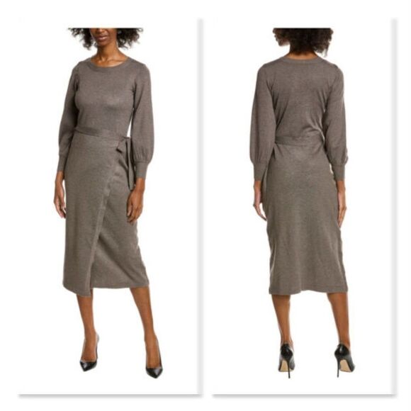 NEW! Taylor Petite Side-Tie Sweater Midi Dress - size PL (Petite Large) in Grey - Picture 1 of 12